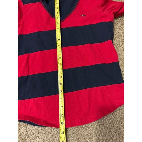 TOMMY HILFIGER JEANS Women Collared Vneck Long Sleeve Top Striped Red SMALL READ - Picture 6 of 6